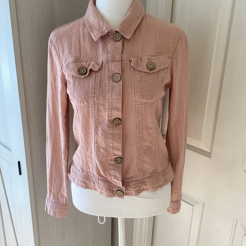 Keren Hart Pink Button-Up Button Up Jean Jacket Sz S